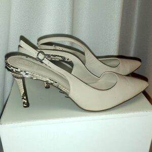 GUESS White Pointed Toe Snake-Heel Slingback Pumps